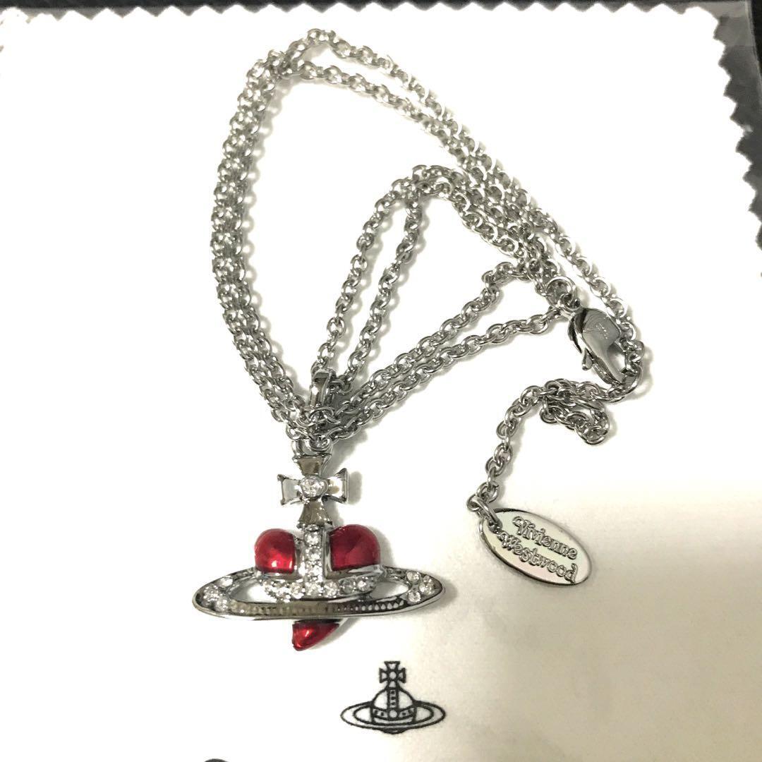 Vivienne Westwood Diamante Heart Orb Small Necklace Silver Red JP