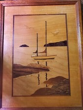 Marquetry Wood Inlay "Boat On The Water" By Nelson