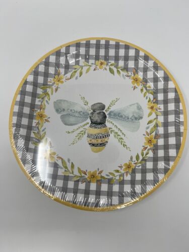 Bumble Bee Disposable Paper Plates 10” Gingham Primitives By Kathy Lg Dinner 8pk