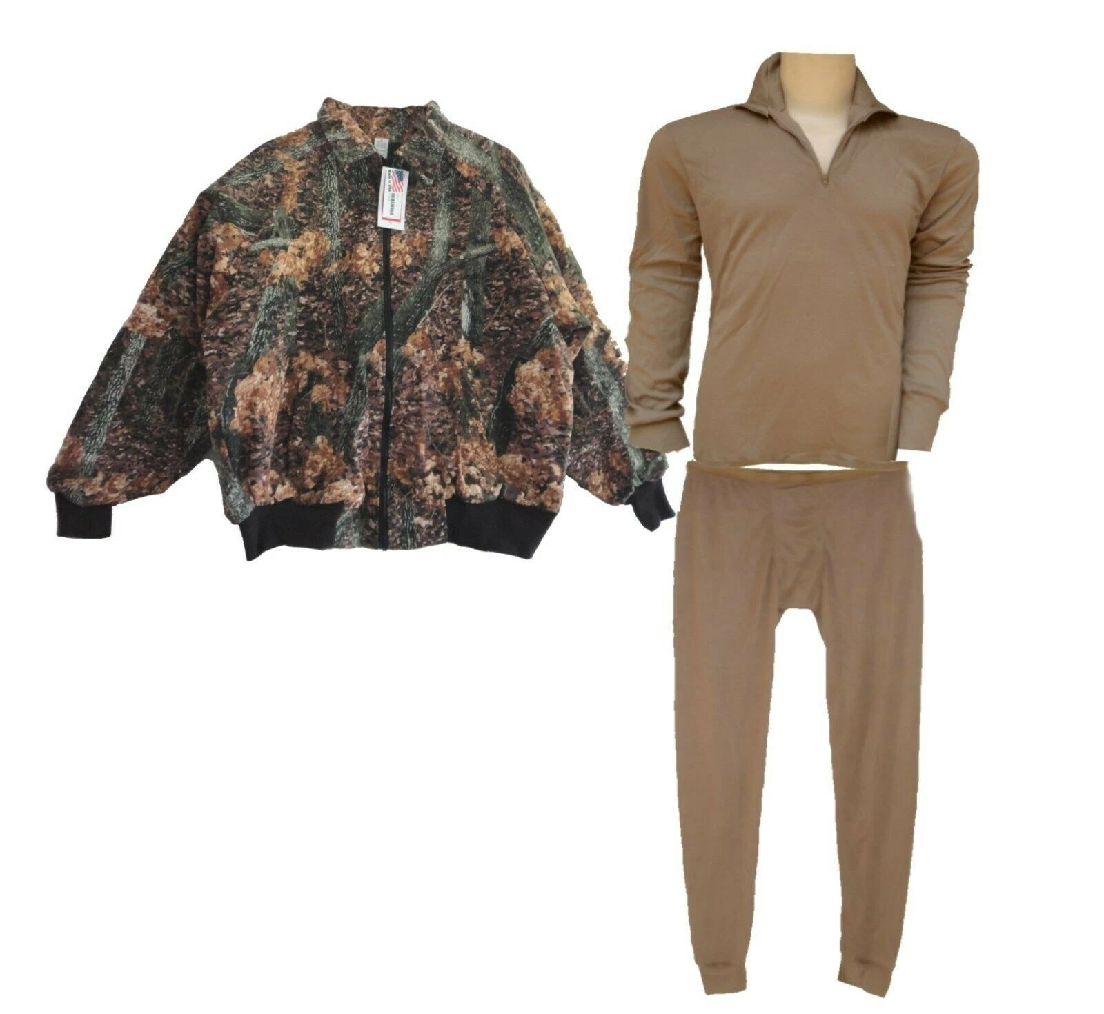 Camo Poly-Cotton Duck Bomber Style Jacket & Thermal Underwear Set - USA - Large
