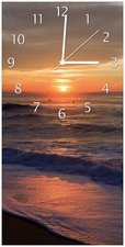 Wallario Wanduhr aus Glas Sonne Meer Sonnenuntergang Möwen Felsen  Wellen Abend