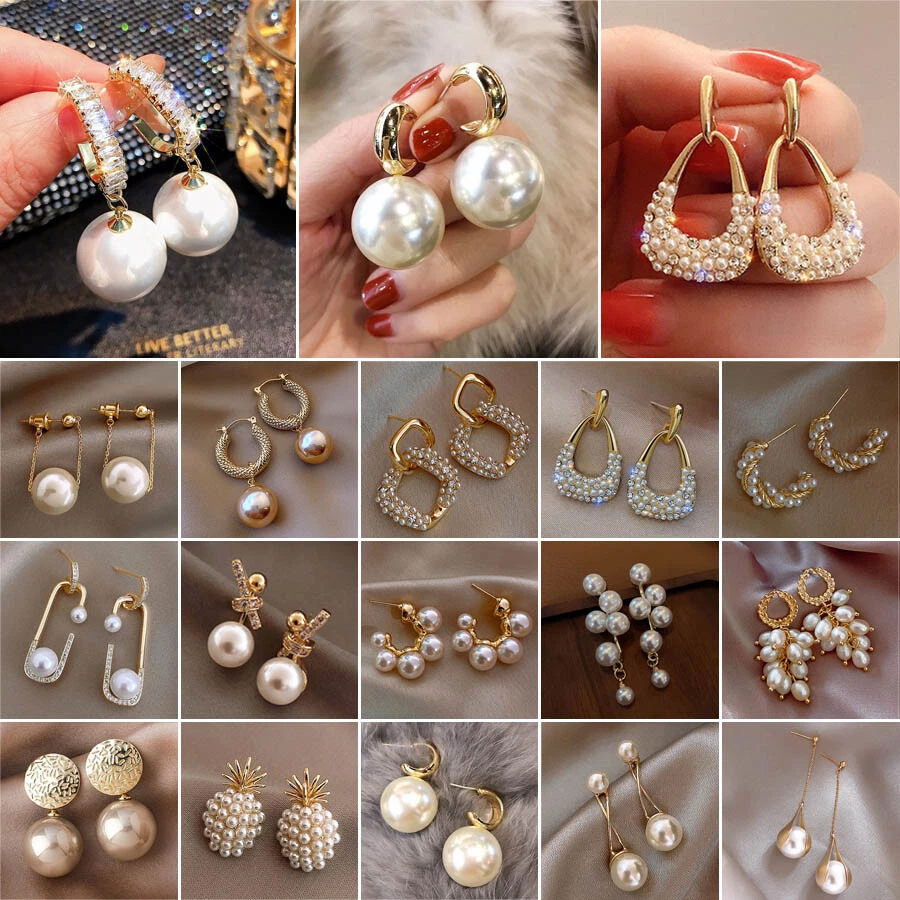 2023 Fashion Pearl Crystal Earrings Stud Drop Dangle Women Wedding
