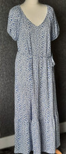 Fresh Cool Summer Dress with v neck Blue White flower  Uk 12