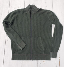 32 Bar Blues Men's Green Cotton Zip Up Knit Sweater Jacket Sz L - PLEASE READ