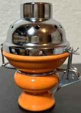 Vintage Orange Ceramic Butter Keeper Hollow Base Decor Dual-Hole Silver Lid
