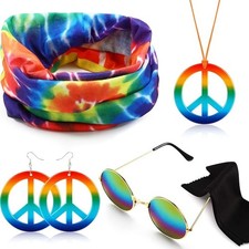 4 Pieces Hippie Costume Accessories Set Include Peace Sign Earring,Necklace