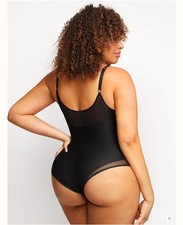 Black One Piece Women's Bodysuit Solid Opaque Adjustable Straps Size L