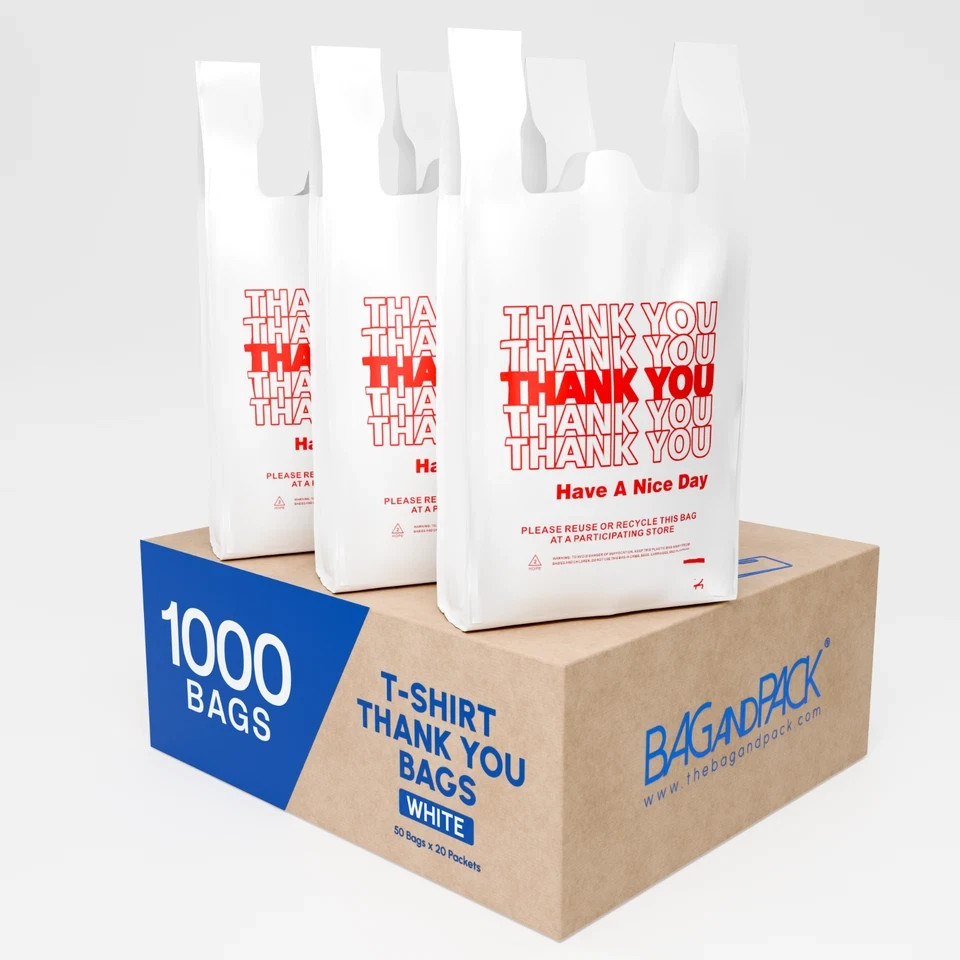 Thank You Plastic T-Shirt Bags 11.5x6.5x21 for Grocery Retail Shopping Carry Out