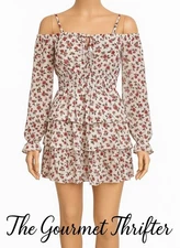 J For Justify Women’s Floral Off Shoulder Smocked Waist Tiered Mini Dress Size S