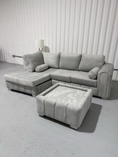 Light Grey Velvet Corner Sofa & Footstool DELIVERY AVAILABLE!