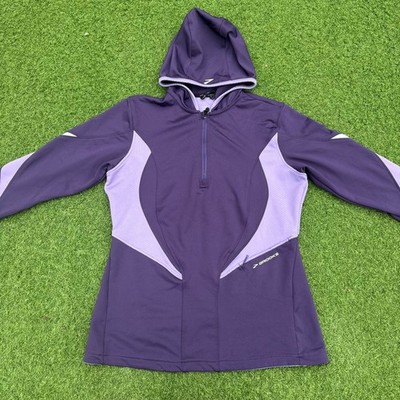 Brooks Running Hoodie Medium Damen lila 1/4 Zip Equilibrium Tech Daumenloch