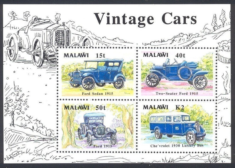 Malawi - 1990 MNH souvenir sheet of 4 - Classic cars - 565a c.v. 25.00