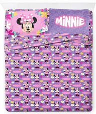 Minnie Mouse Kids Sheet Set 4 Piece Queen Purple Fitted Bedding for Girls Room