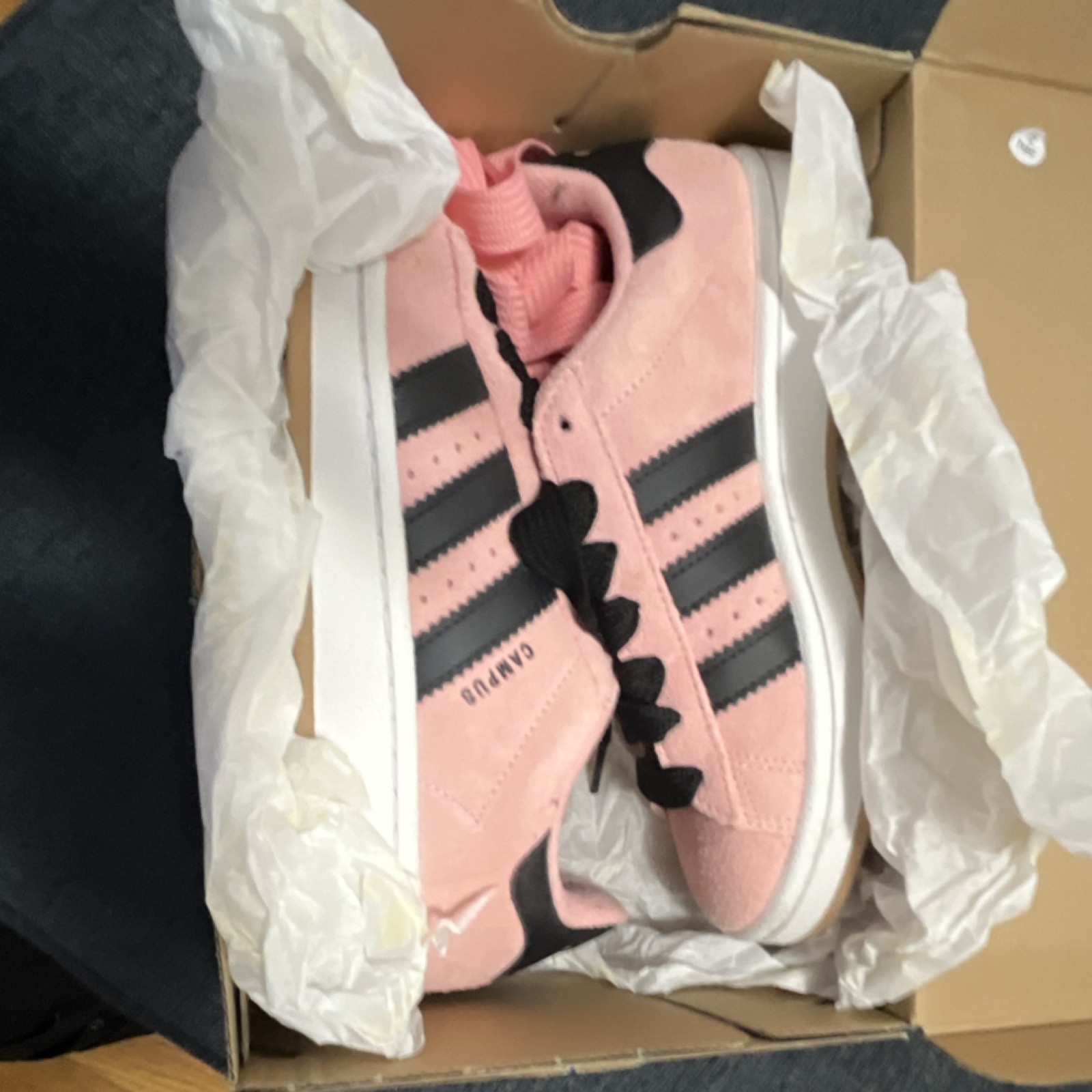 adidas Girls' Pink Black White Suede Lace Up Sneakers Low Top Athletic Shoes thumbnail 3