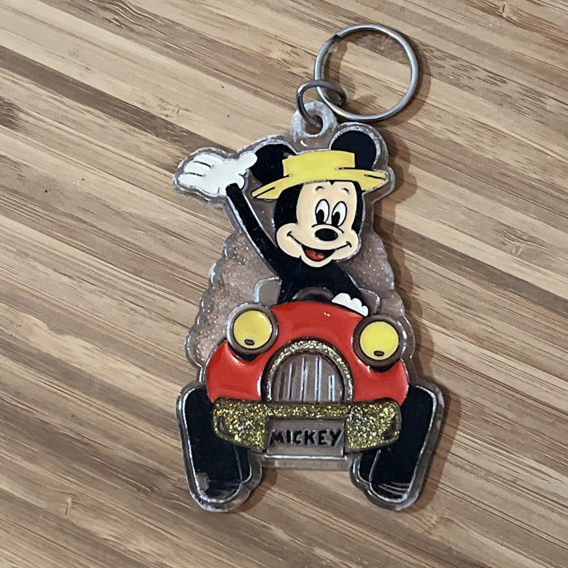 Vintage Lucite Mickey Mouse Key Chain Driving Car Walt Disney Monogram Products