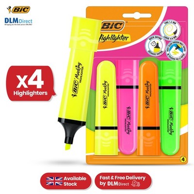 4x BIC Marking Textmarker Flachmarker sortiert Neon für präzise & fette Aufgaben