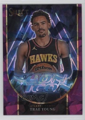 2023 Panini Select Neon Icons Purple Cracked Ice Prizm 29/75 Trae Young #18 07sf