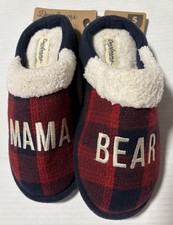 Dearfoams Mama Bear Plaid Cozy Slippers Women  s Small 5  6 NWT