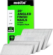 2,000 Counts 16 Gauge 20 Degree Angled Finish Nails Set 4-in-1 Pro-Pack