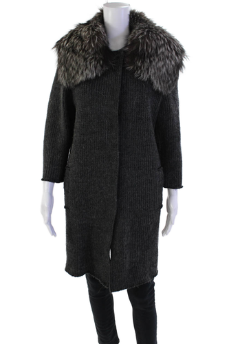 Dolce & Gabbana Damen Long Pullover Jacke mit Kapuze und Druckknopfverschluss grau Größe 40