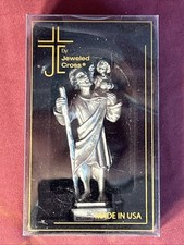 Pewter St. Christoph Figurine - Jeweled Cross Co Made in USA Statue - 3.5 Inch