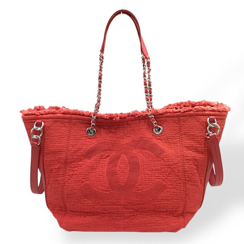 Chanel Large Red Leather Tote A57168 Mixed Fiber Shopping Bag