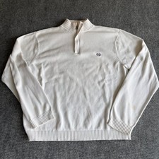 Chaps Mens XL White 100 Cotton Quarter Zip Pullover Sweater Mock Neck Logo