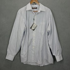 Kirkland Signature Non Iron Dress Shirt Mens 17 Blue White Striped Cotton Formal