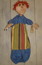 Raggedy doll bag holder plastic grocery bag dispenser  primitive clutter keeper