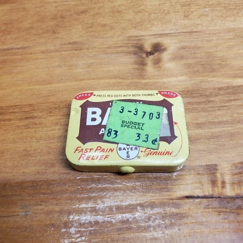 Vintage Bayer Fast Pain Relief Yellow Aspirin Tin