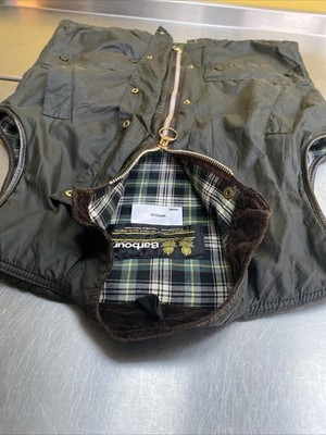 Barbour Westmorland Mens M 44in 1980s 2 Crest Vintage Green Waxed Gilet Jacket