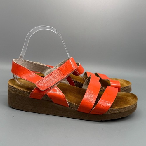 Naot Kayla Women's 9 Orange Brown Leather Strappy Sandals Hook & Loop Comfort