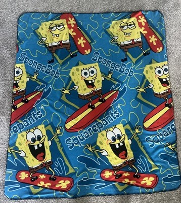 SpongeBob SquarePants Surfing Fleece Throw Blanket 50x60 Blue Nickelodeon