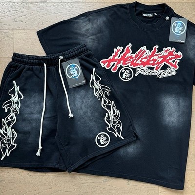 Hellstar Men's Black Cotton Tracksuit Set Graphic Print T-Shirt & Shorts