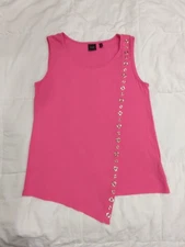 Rafaella Tank Top Womens Medium Pink Sleeveless Grommet Stretch Blouse