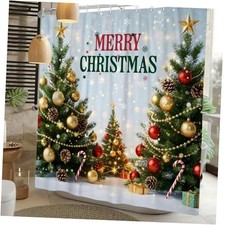 Merry Christmas Shower Curtain Glitter Xmas Tree 72"W x 72"L Pack of 1 Green