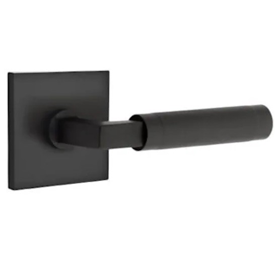 Emtek Knurled L-Square Privacy Door Lever Set with Square Rose C5210HECUS14  -image