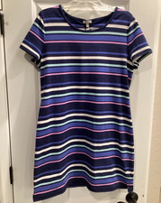 Talbots Womens Sz Lp (petite) Blue Stripe Stretch Cotton Blend Knit Sheath Dress