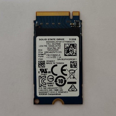 KIOXIA 512GB M.2 NVMe PCIe 3.0 x2 Interne SSD TRIM S.M.A.R.T. UMIS