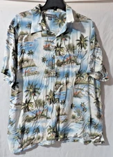 Croft & Barrow Button Down Short Sleeve Shirt Mens Size XXL Beach Trees huts