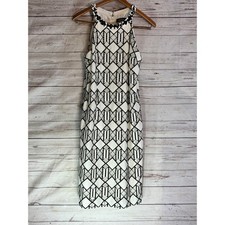 Nine West Formal Shift Dress Mod Retro Geometric Beaded Halter 12 White Black