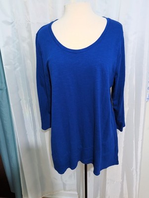 Chico's Ultimate Tee Cotton Blend Slub 3/4 Sleeve Blue Long 3XL New With Tags