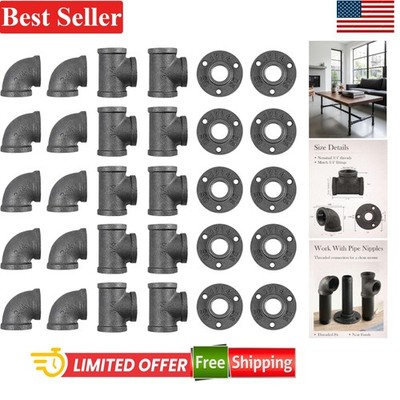 3/4 Inch Cast Iron Pipe Fittings Set 30 Pack Elbows Tees Flanges Industrial