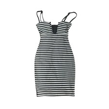 Nookie Striped Bustier Bodycon Mini Dress Black White Deep V Notch Size 6