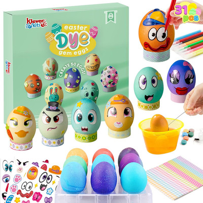 31 PCS Easter Egg Decorating Kit w/ Dye Tablets & Make a Face Stickers Kids Set!