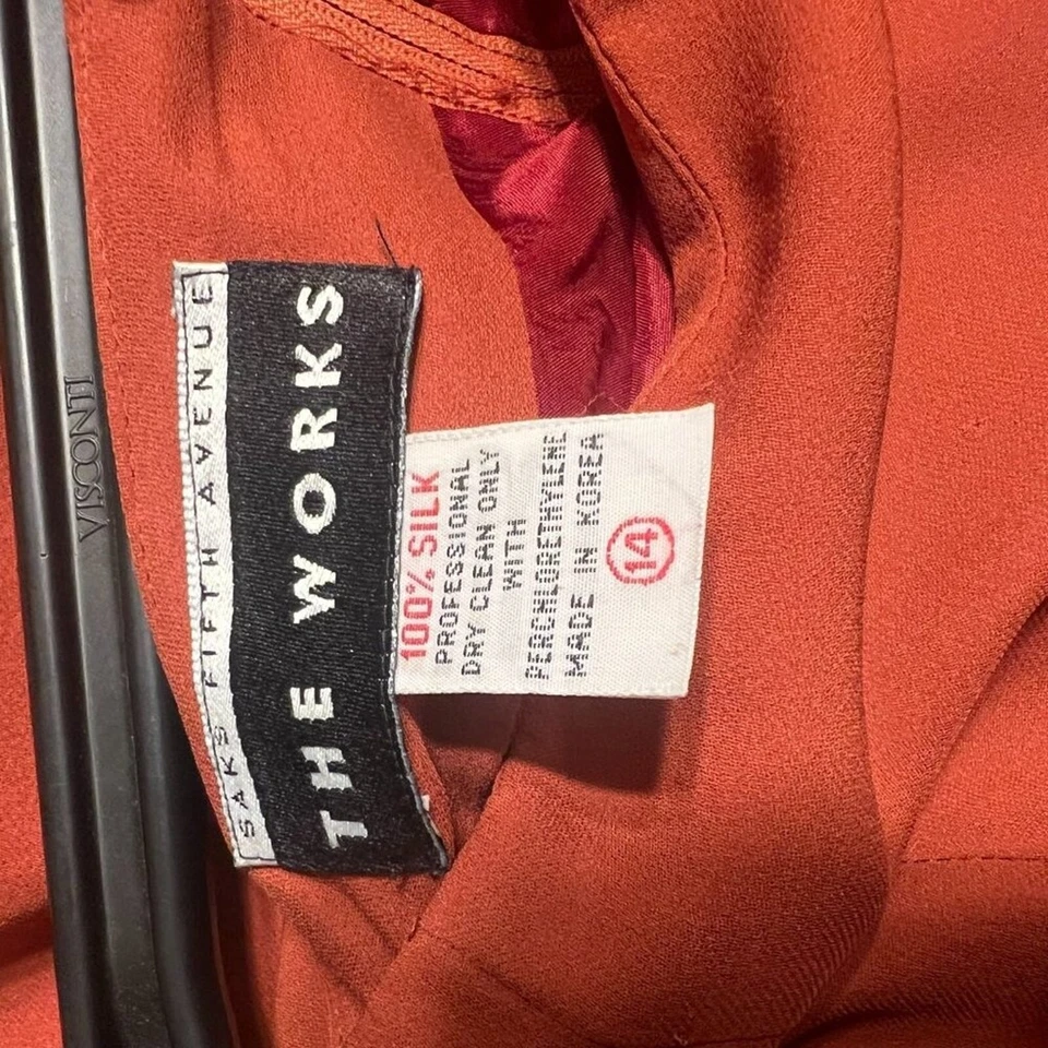 Falda midi envolvente sintética 100 % seda Vitg Saks Fifth Avenue The Works talla 14 naranja oscuro Foto 4 de 4