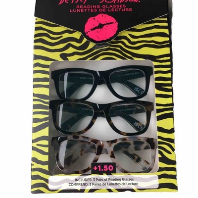 NIB Betsey Johnson  3 Pair THICK Multi COLOR Readers Reading  Glasses +1.50