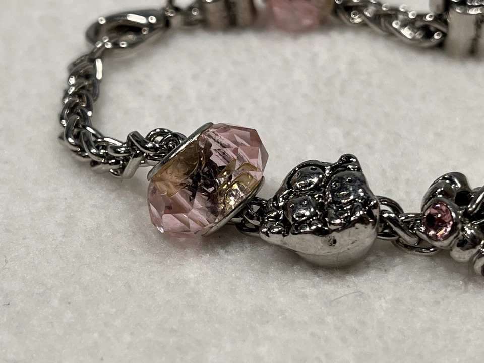 Pulsera con dije de cristal rosa tono plata estilo europeo cuentas joyería mamá madre Foto 3 de 4
