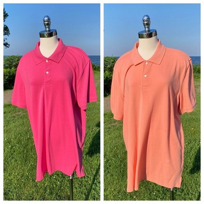 TWO St. Johns Bay Polo Rugby Shirt Golf Shirts Peach And Pink Mens 2XLT Tall