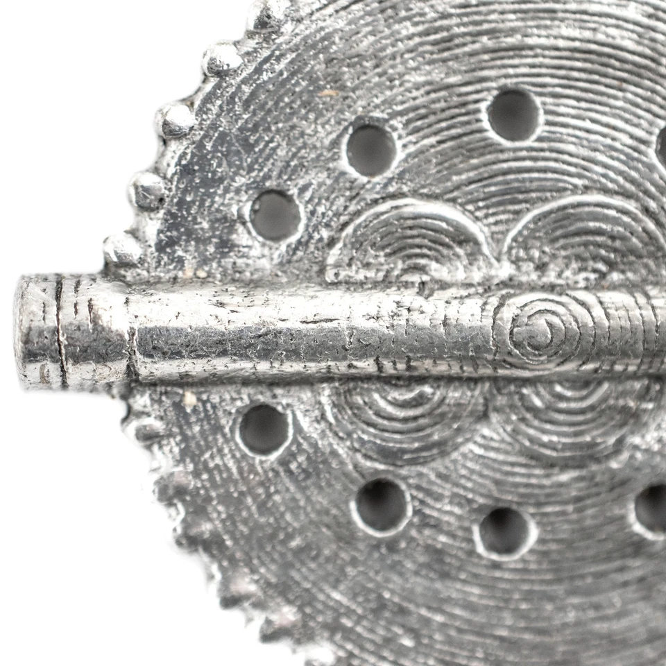 Silver Sun Dotted Baule Pendant Bead 55x45mm Ivory Coast African Flat Large Hole - Image 4 of 4